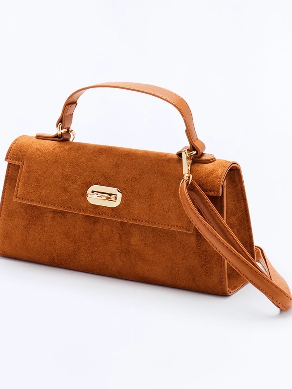 Fashion Nova Suede Top-Handle Satchel in Cognac - Picture 2 of 8
